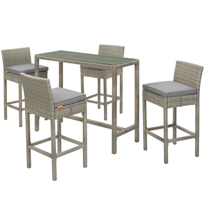 Conduit 5 Piece Outdoor Patio Wicker Rattan Set, Fabric Glass Rattan Wicker, Grey Gray, 17580