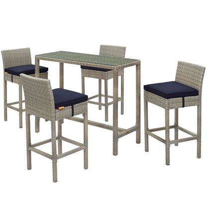 Conduit 5 Piece Outdoor Patio Wicker Rattan Set, Fabric Glass Rattan Wicker, Navy Blue, 17582