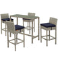 Conduit 5 Piece Outdoor Patio Wicker Rattan Set, Fabric Glass Rattan Wicker, Navy Blue, 17582