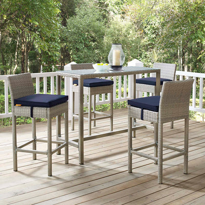 Conduit 5 Piece Outdoor Patio Wicker Rattan Set, Fabric Glass Rattan Wicker, Navy Blue, 17582