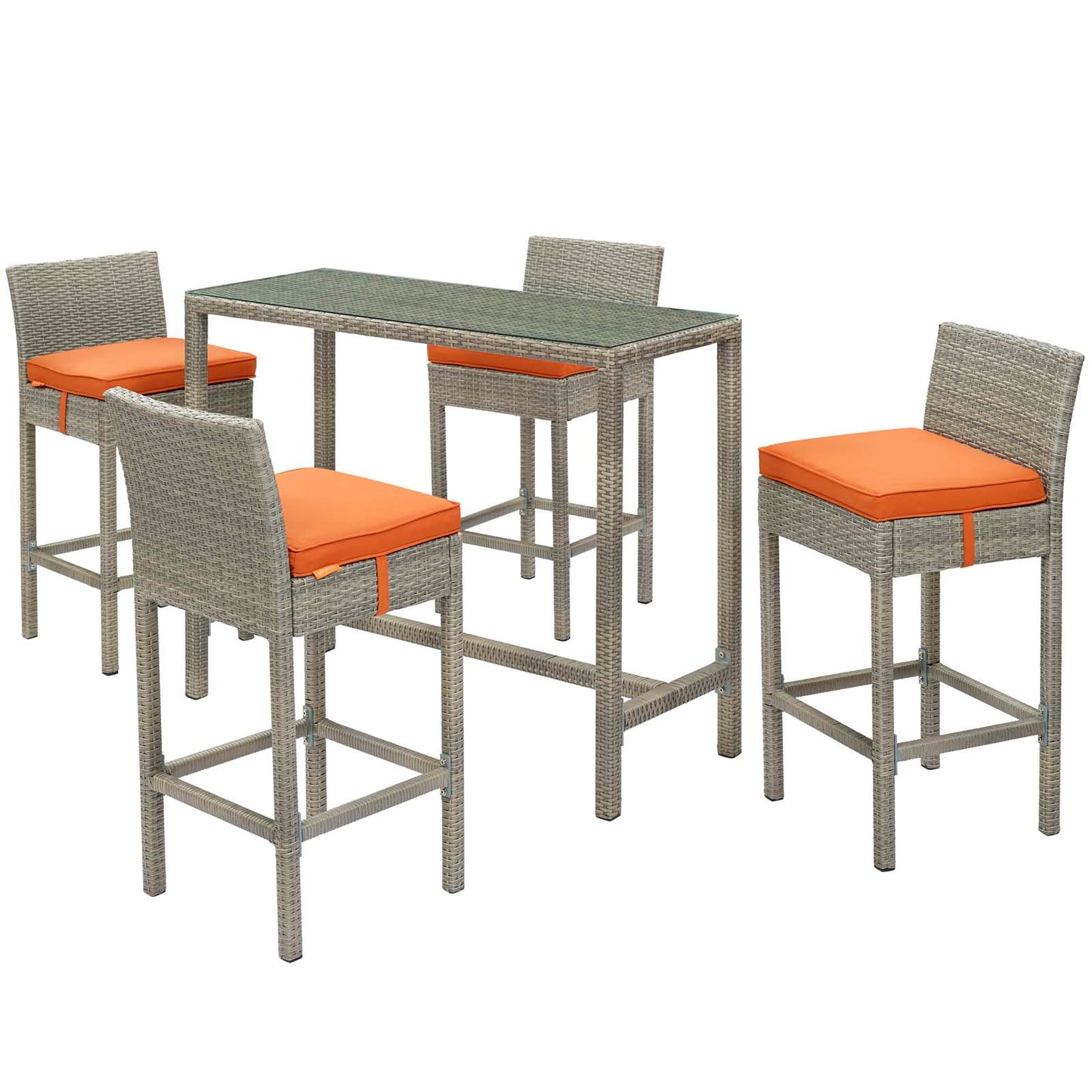 Conduit 5 Piece Outdoor Patio Wicker Rattan Set, Fabric Glass Rattan Wicker, Orange, 17583