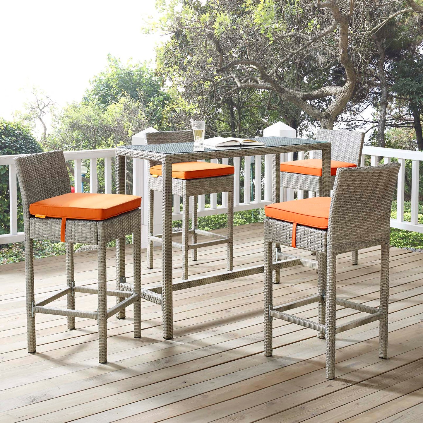 Conduit 5 Piece Outdoor Patio Wicker Rattan Set, Fabric Glass Rattan Wicker, Orange, 17583