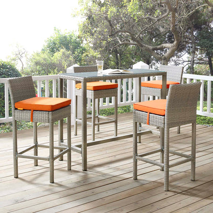 Conduit 5 Piece Outdoor Patio Wicker Rattan Set, Fabric Glass Rattan Wicker, Orange, 17583