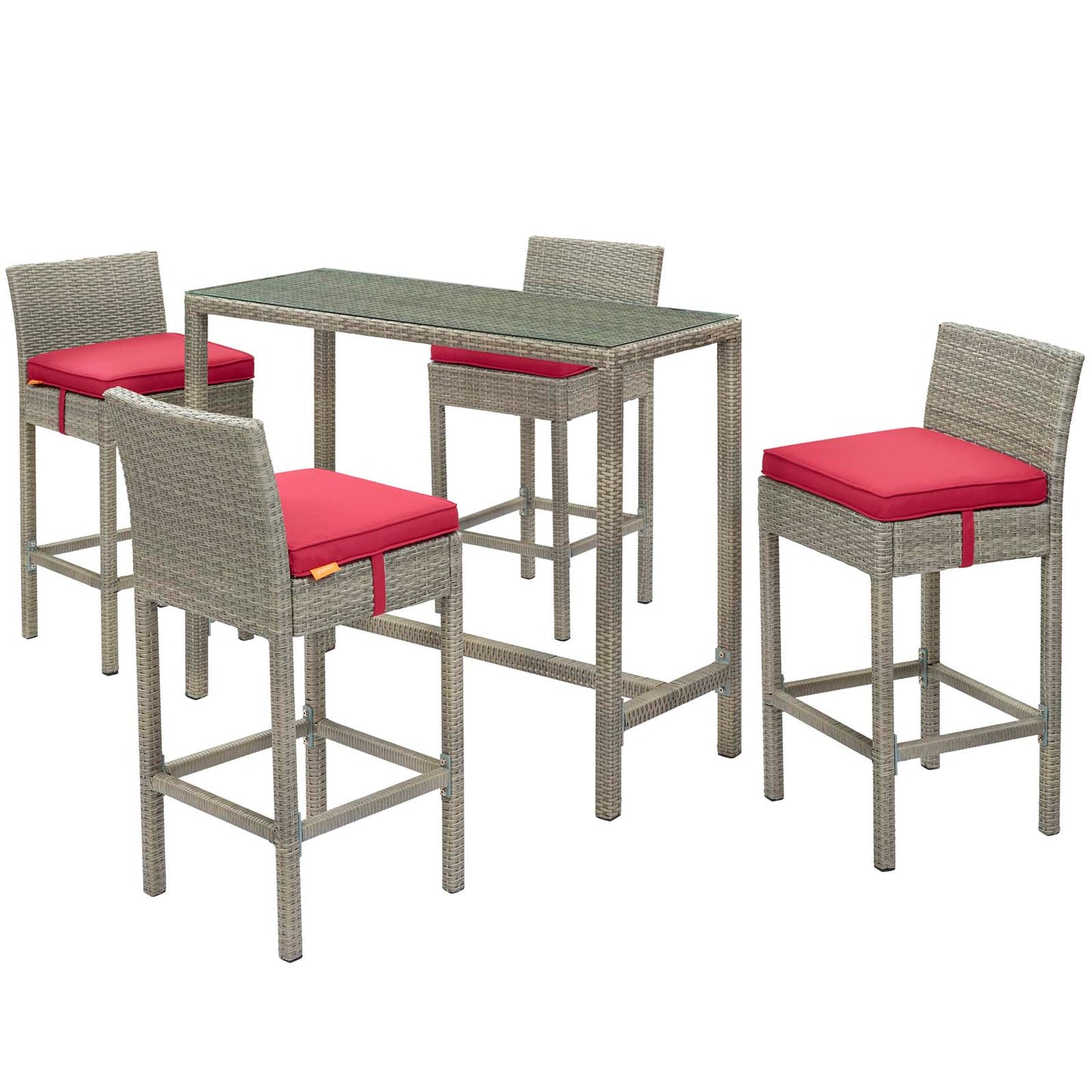Conduit 5 Piece Outdoor Patio Wicker Rattan Set, Fabric Glass Rattan Wicker, Red, 17585