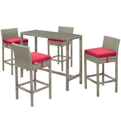 Conduit 5 Piece Outdoor Patio Wicker Rattan Set, Fabric Glass Rattan Wicker, Red, 17585
