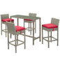 Conduit 5 Piece Outdoor Patio Wicker Rattan Set, Fabric Glass Rattan Wicker, Red, 17585