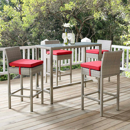 Conduit 5 Piece Outdoor Patio Wicker Rattan Set, Fabric Glass Rattan Wicker, Red, 17585