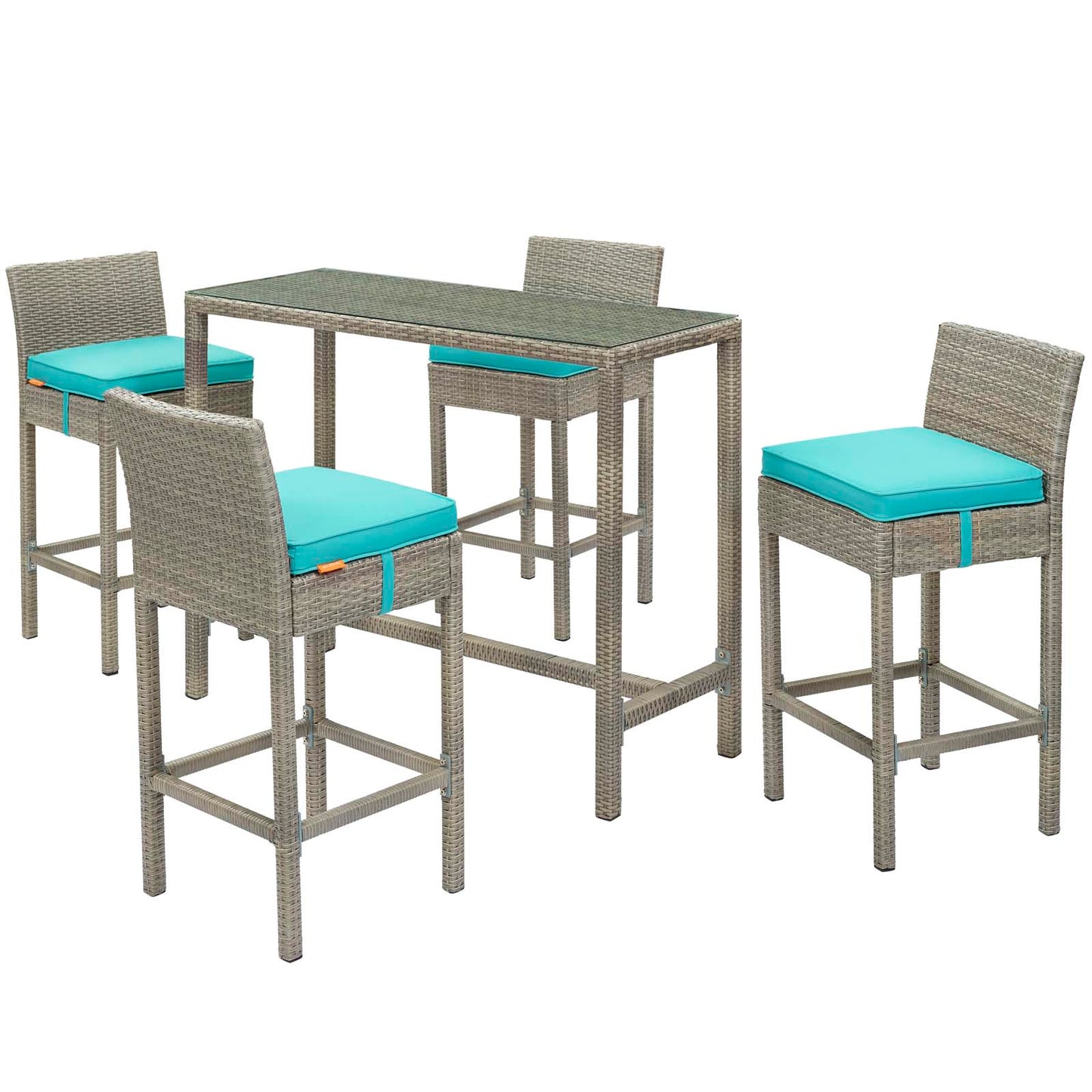 Conduit 5 Piece Outdoor Patio Wicker Rattan Set, Fabric Glass Rattan Wicker, Blue, 17586