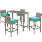 Conduit 5 Piece Outdoor Patio Wicker Rattan Set, Fabric Glass Rattan Wicker, Blue, 17586