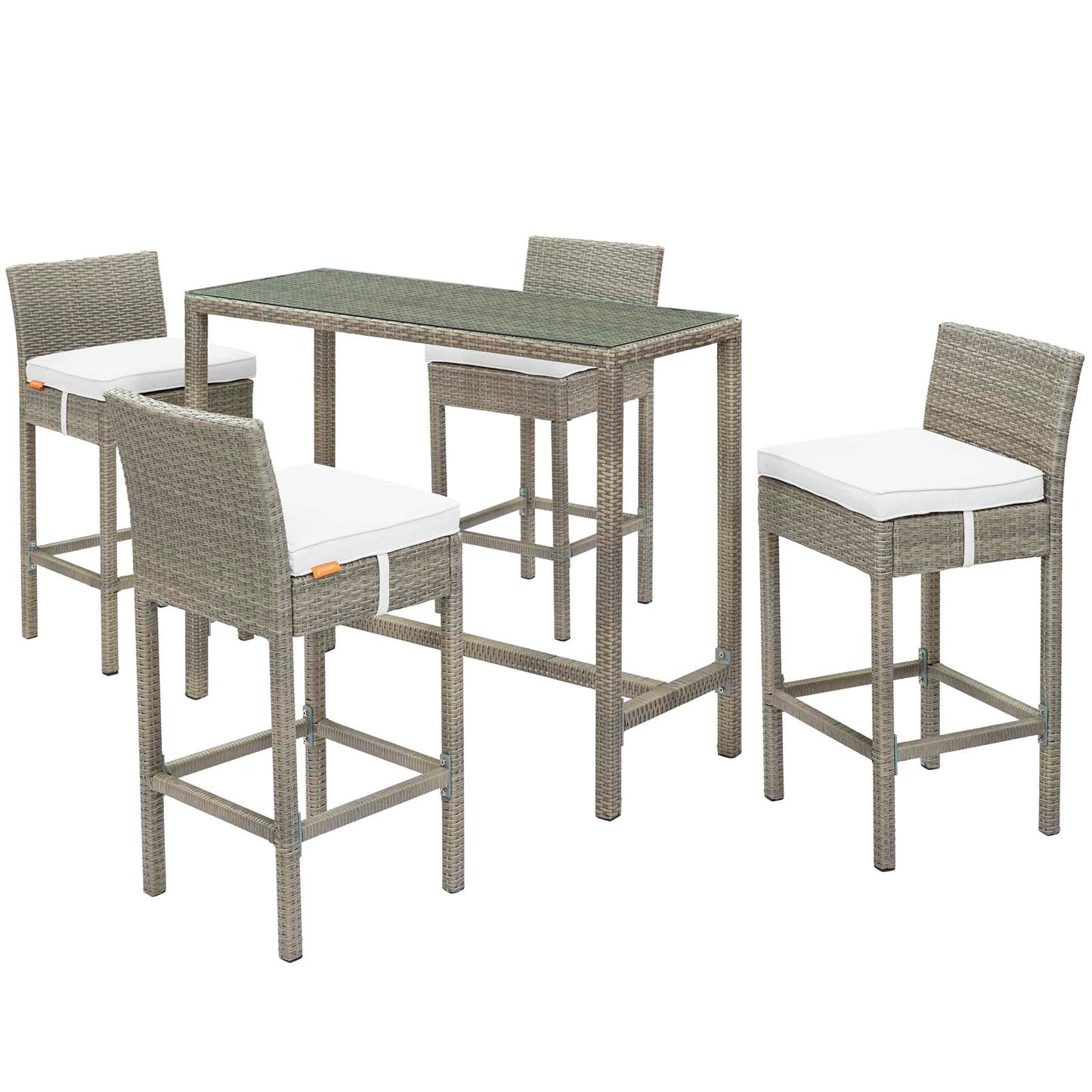 Conduit 5 Piece Outdoor Patio Wicker Rattan Set, Fabric Glass Rattan Wicker, White, 17587