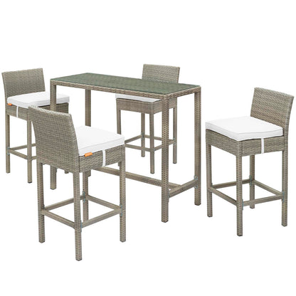 Conduit 5 Piece Outdoor Patio Wicker Rattan Set, Fabric Glass Rattan Wicker, White, 17587