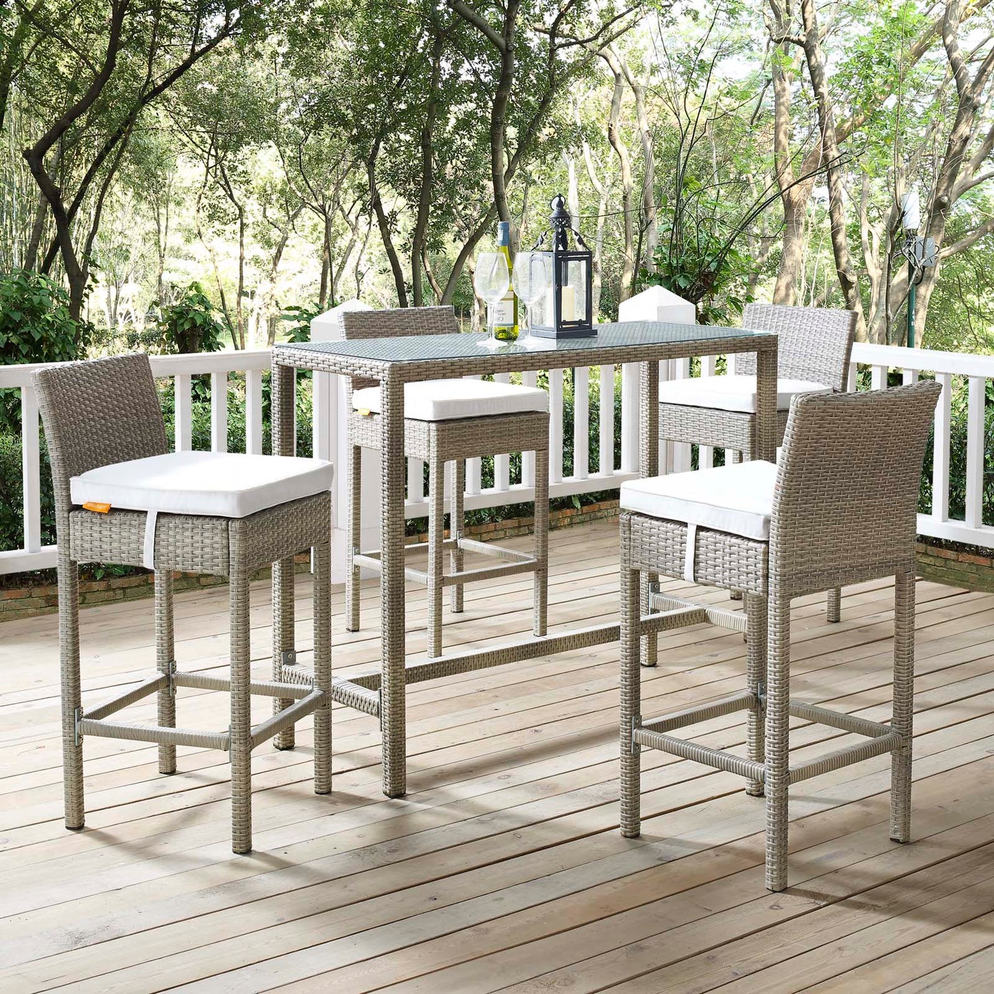 Conduit 5 Piece Outdoor Patio Wicker Rattan Set, Fabric Glass Rattan Wicker, White, 17587