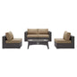 Convene 5 Piece Set Outdoor Patio with Fire Pit, Fabric Rattan Wicker, Beige, 17588