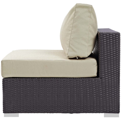 Convene 5 Piece Set Outdoor Patio with Fire Pit, Fabric Rattan Wicker, Beige, 17588