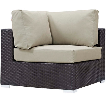 Convene 5 Piece Set Outdoor Patio with Fire Pit, Fabric Rattan Wicker, Beige, 17588