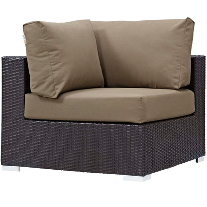 Convene 5 Piece Set Outdoor Patio with Fire Pit, Fabric Rattan Wicker, Light Brown, 17589