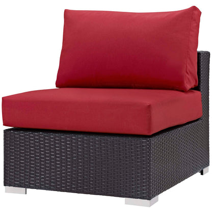 Convene 5 Piece Set Outdoor Patio with Fire Pit, Fabric Rattan Wicker, Red, 17590