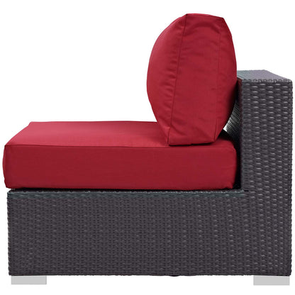 Convene 5 Piece Set Outdoor Patio with Fire Pit, Fabric Rattan Wicker, Red, 17590