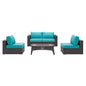 Convene 5 Piece Set Outdoor Patio with Fire Pit, Fabric Rattan Wicker, Blue, 17591