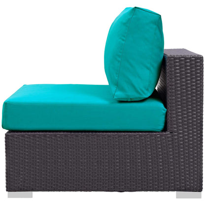 Convene 5 Piece Set Outdoor Patio with Fire Pit, Fabric Rattan Wicker, Blue, 17591