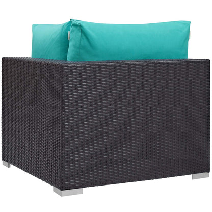 Convene 5 Piece Set Outdoor Patio with Fire Pit, Fabric Rattan Wicker, Blue, 17591