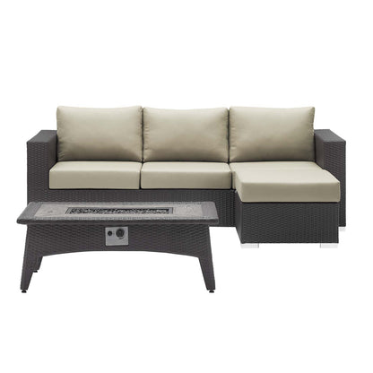 Convene 3 Piece Set Outdoor Patio with Fire Pit, Fabric Rattan Wicker, Beige, 17593