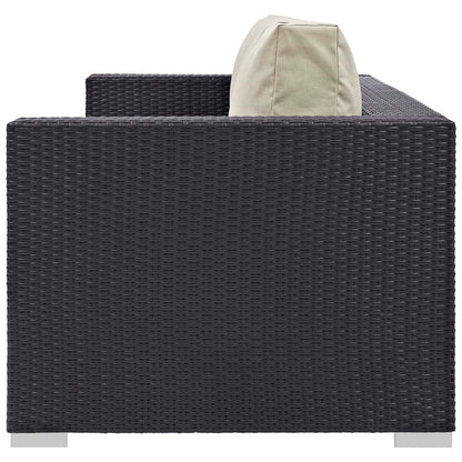Convene 3 Piece Set Outdoor Patio with Fire Pit, Fabric Rattan Wicker, Beige, 17593