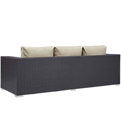Convene 3 Piece Set Outdoor Patio with Fire Pit, Fabric Rattan Wicker, Beige, 17593