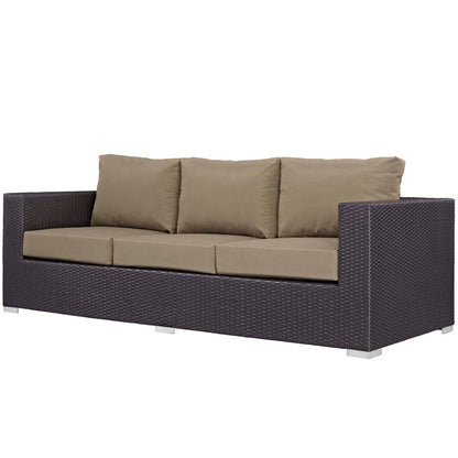Convene 3 Piece Set Outdoor Patio with Fire Pit, Fabric Rattan Wicker, Light Brown, 17594