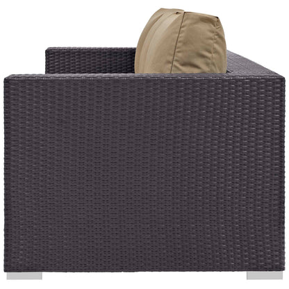 Convene 3 Piece Set Outdoor Patio with Fire Pit, Fabric Rattan Wicker, Light Brown, 17594