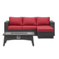 Convene 3 Piece Set Outdoor Patio with Fire Pit, Fabric Rattan Wicker, Red, 17595