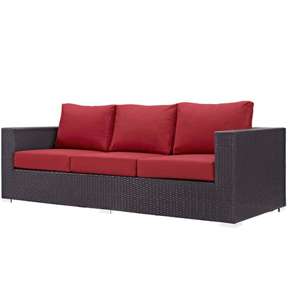 Convene 3 Piece Set Outdoor Patio with Fire Pit, Fabric Rattan Wicker, Red, 17595