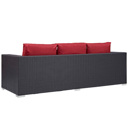 Convene 3 Piece Set Outdoor Patio with Fire Pit, Fabric Rattan Wicker, Red, 17595