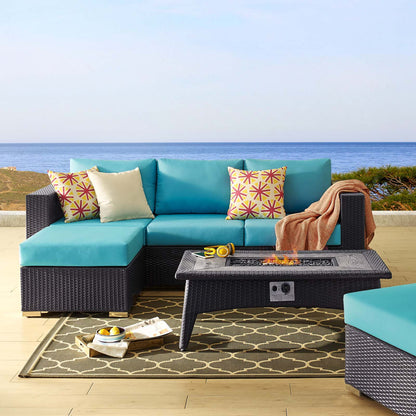 Convene 3 Piece Set Outdoor Patio with Fire Pit, Fabric Rattan Wicker, Blue, 17596