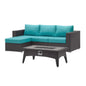Convene 3 Piece Set Outdoor Patio with Fire Pit, Fabric Rattan Wicker, Blue, 17596