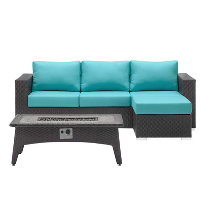 Convene 3 Piece Set Outdoor Patio with Fire Pit, Fabric Rattan Wicker, Blue, 17596