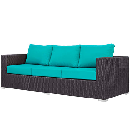 Convene 3 Piece Set Outdoor Patio with Fire Pit, Fabric Rattan Wicker, Blue, 17596