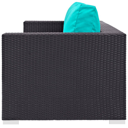 Convene 3 Piece Set Outdoor Patio with Fire Pit, Fabric Rattan Wicker, Blue, 17596