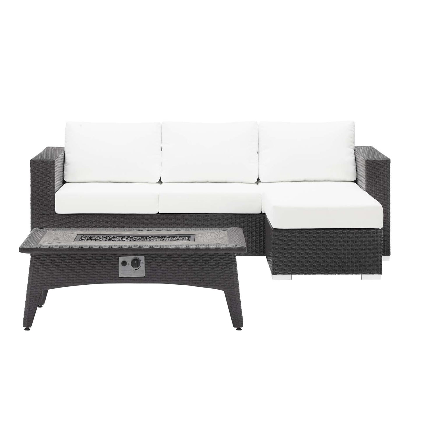 Convene 3 Piece Set Outdoor Patio with Fire Pit, Fabric Rattan Wicker, White, 17597