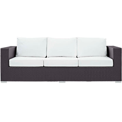 Convene 3 Piece Set Outdoor Patio with Fire Pit, Fabric Rattan Wicker, White, 17597