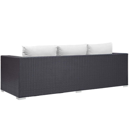 Convene 3 Piece Set Outdoor Patio with Fire Pit, Fabric Rattan Wicker, White, 17597