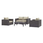 Convene 4 Piece Set Outdoor Patio with Fire Pit, Fabric Rattan Wicker, Beige, 17598