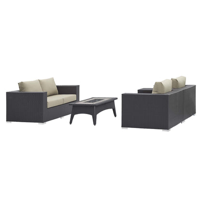 Convene 4 Piece Set Outdoor Patio with Fire Pit, Fabric Rattan Wicker, Beige, 17598
