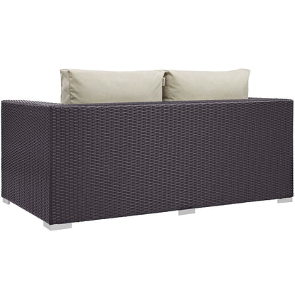 Convene 4 Piece Set Outdoor Patio with Fire Pit, Fabric Rattan Wicker, Beige, 17598
