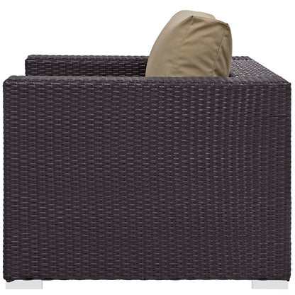 Convene 4 Piece Set Outdoor Patio with Fire Pit, Fabric Rattan Wicker, Light Brown, 17599