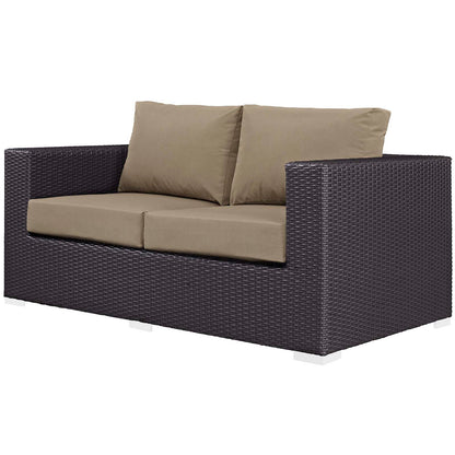Convene 4 Piece Set Outdoor Patio with Fire Pit, Fabric Rattan Wicker, Light Brown, 17599