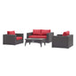 Convene 4 Piece Set Outdoor Patio with Fire Pit, Fabric Rattan Wicker, Red, 17600
