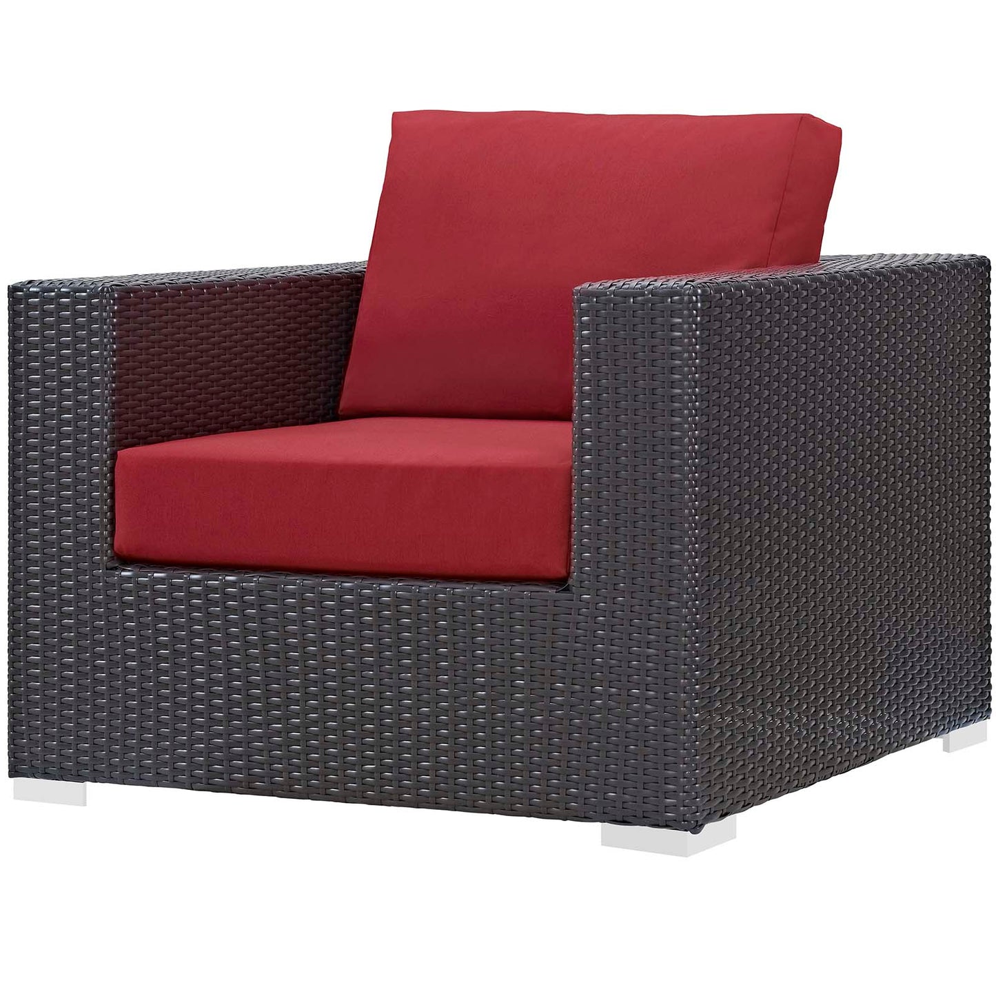 Convene 4 Piece Set Outdoor Patio with Fire Pit, Fabric Rattan Wicker, Red, 17600