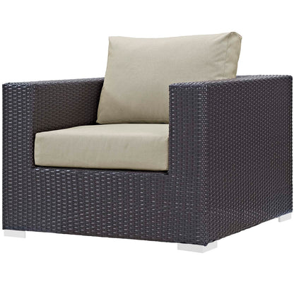 Convene 5 Piece Set Outdoor Patio with Fire Pit, Fabric Rattan Wicker, Beige, 17603