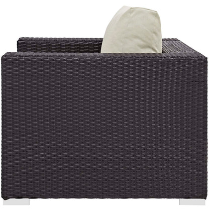 Convene 5 Piece Set Outdoor Patio with Fire Pit, Fabric Rattan Wicker, Beige, 17603